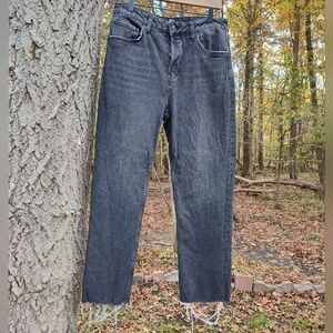 BDG Dillon Black Jeans Button Fly Women's 32" Waist High Rise Raw Hem Stonewash